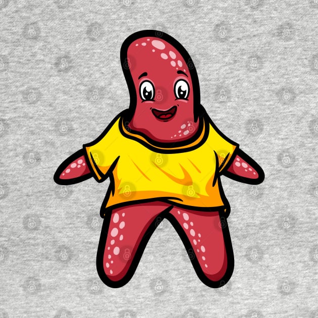 Cute Anthropomorphic Human-like Cartoon Character Starfish in Clothes by Sticker Steve